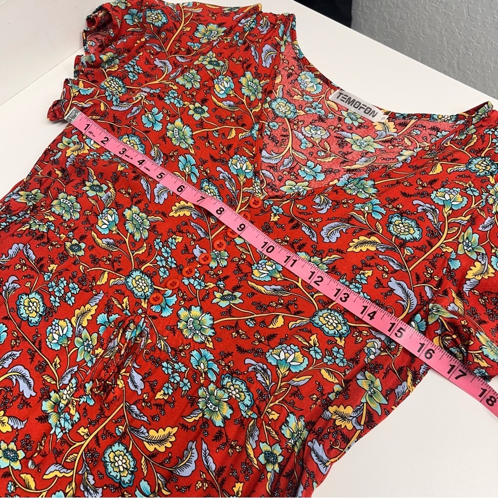 Prairie‎ style dress small farm girl countryside floral print v neck tie waist - Picture 8 of 13